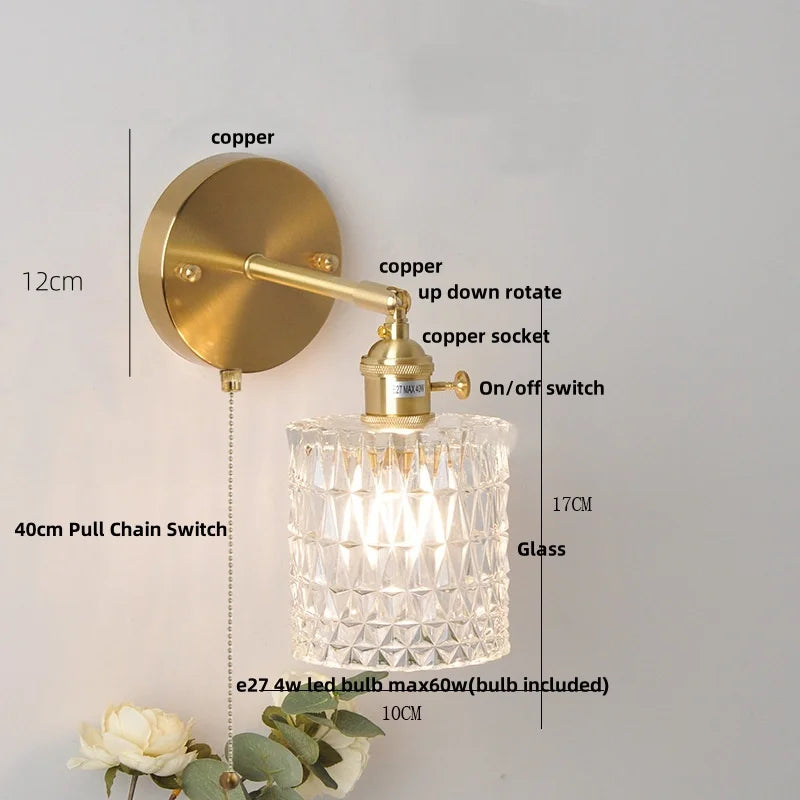 Afralia™ Brass LED Wall Sconce with Pull Chain Switch, Nordic Design