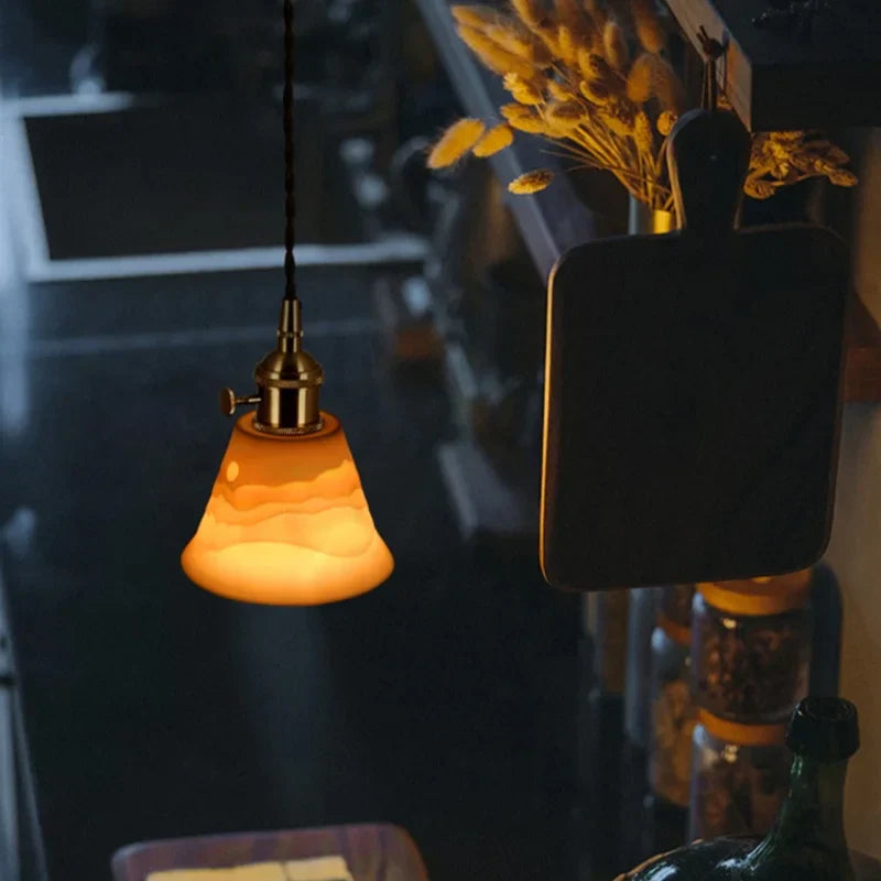 White Ceramic LED Pendant Lamps with Vintage Brass Finish