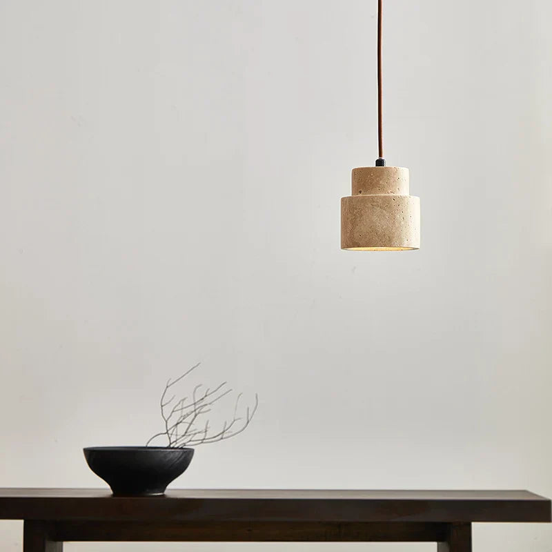 Yellow Travertine LED Pendant Light: Wabi Sabi Dining Room Decor