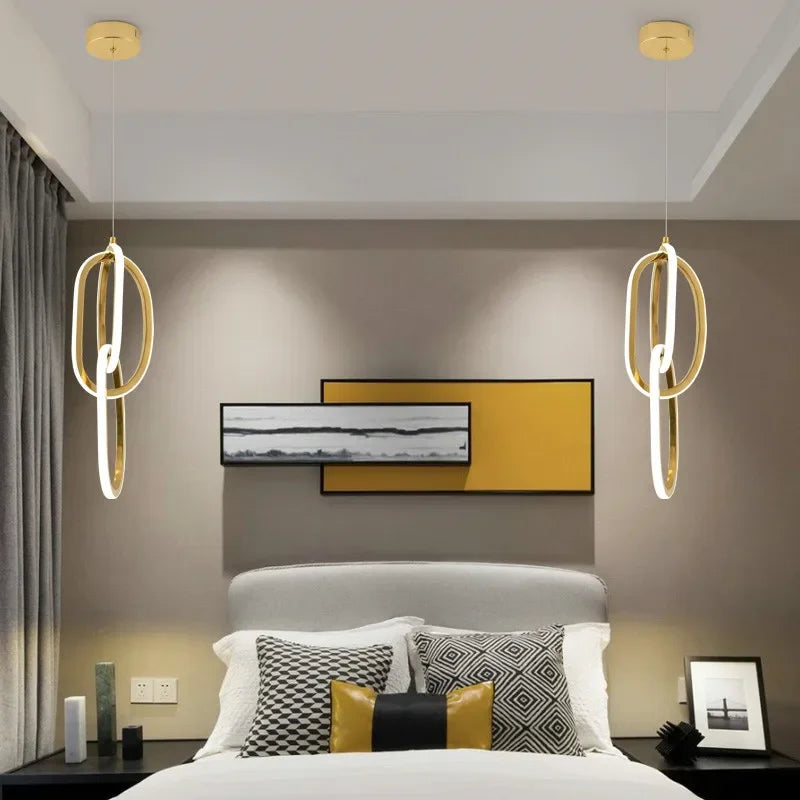 Gold Steel Pendant Light for Home Decor & Bar, Stylish LED Hanging Lamp