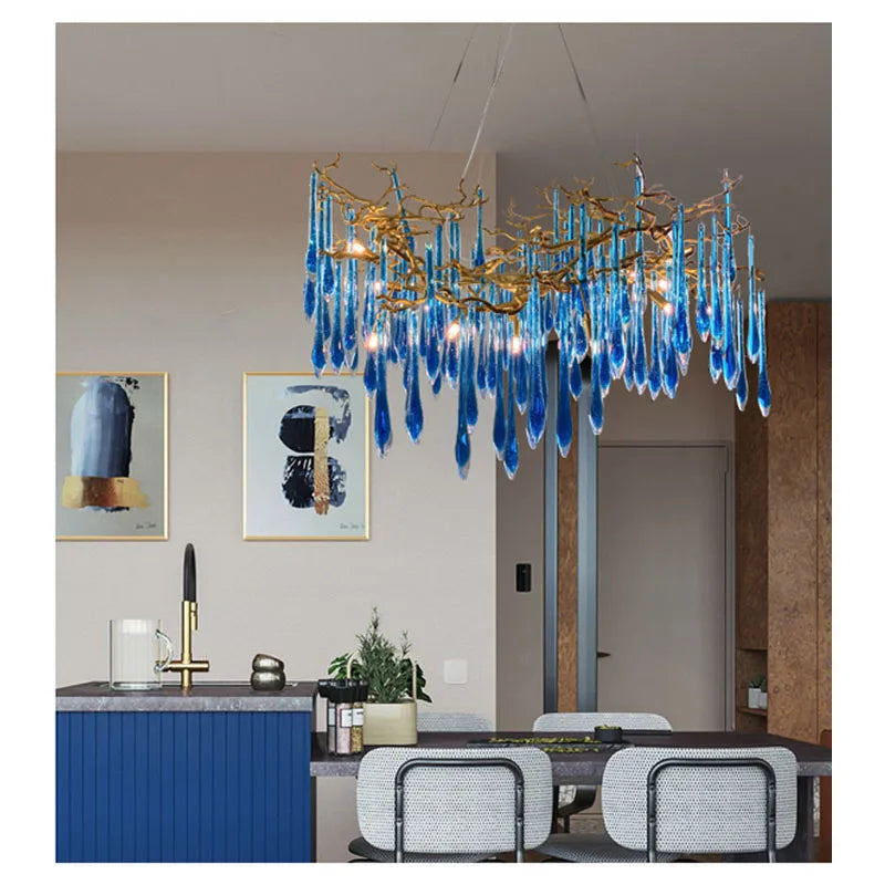 Art Deco Blue Queen Crystal Chandelier for Living Room