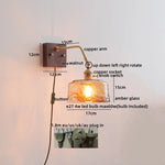 Walnut Copper LED Wall Lights Fixture with Pull Chain Switch - Modern Bedside Lamp