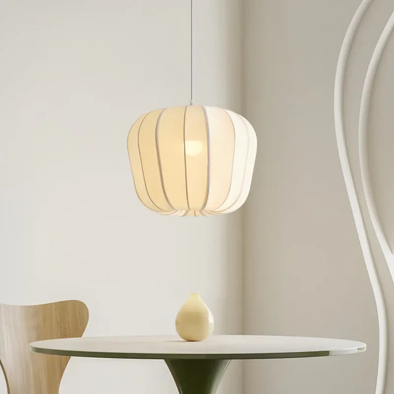 Afralia™ Nordic Style Creamy E27 Pendant Light Fabric Chandelier_Lamp Dining Room Suspended LED Bar Droplight