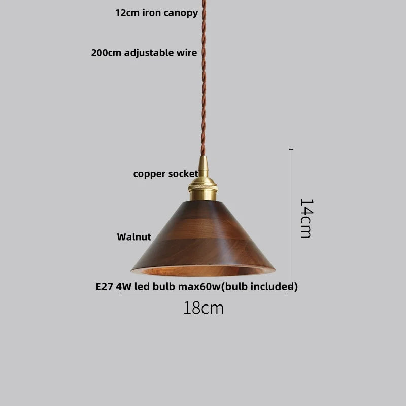 Ash Wood LED Pendant Lamp Adjustable Hanging Lights Luminaire