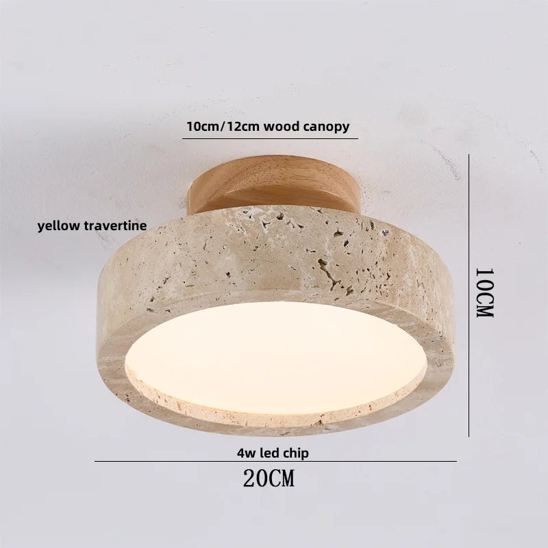 LED Wood Yellow Travertine Ceiling Light - Modern Style for Home Decor