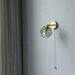 Pink Flower Glass Wall Light Fixture for Bedroom with Pull Chain Switch