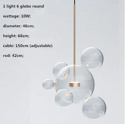 Modern Clear Glass Globe LED Pendant Light - Micky Copper Hanging Lamp