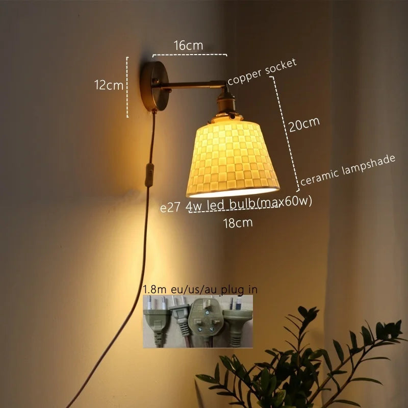 Ceramic Copper LED Wall Lamp for Bedroom Bedside Mirror Light