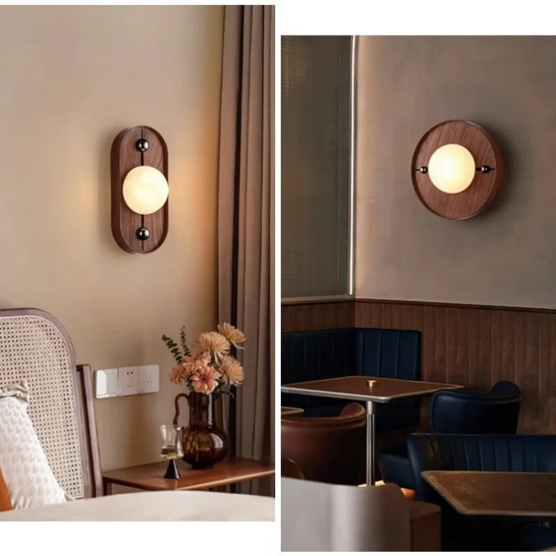 Retro LED Wall Lamp Living Room Bedroom Iron Canopy Marble Light Fixture