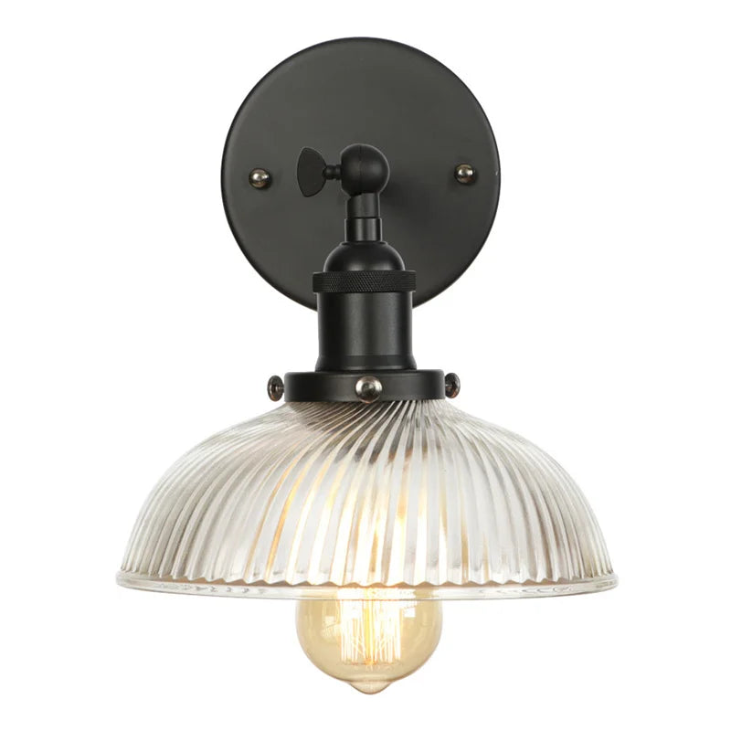 Black LED Wall Lamp Vintage Style Iron Bedside Light Glass Wall Sconce