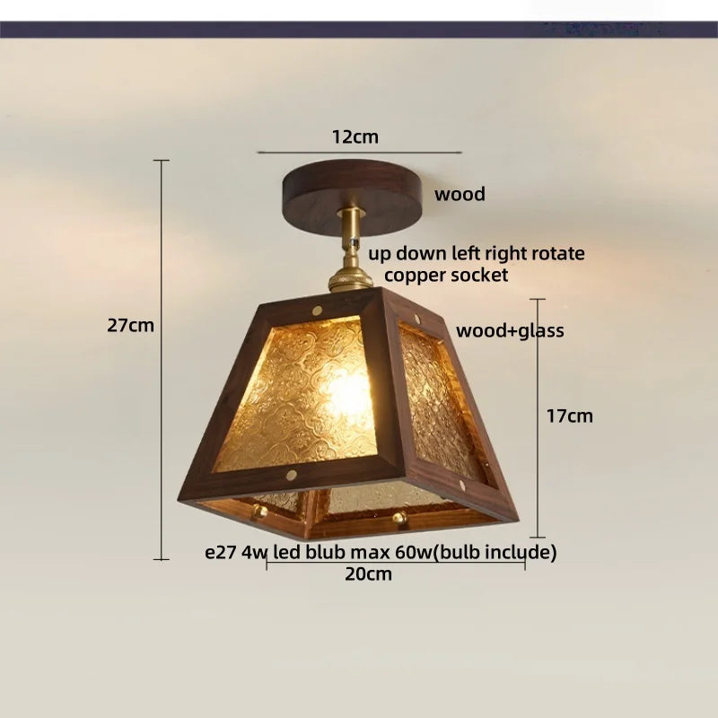 Vintage LED Ceiling Light Fixture Retro Flower Glass Copper Rotate Lamp