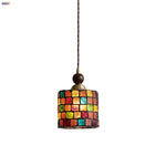 Afralia™ Glass LED Pendant Light Fixture Walnut Wood Copper Hanging Lamp