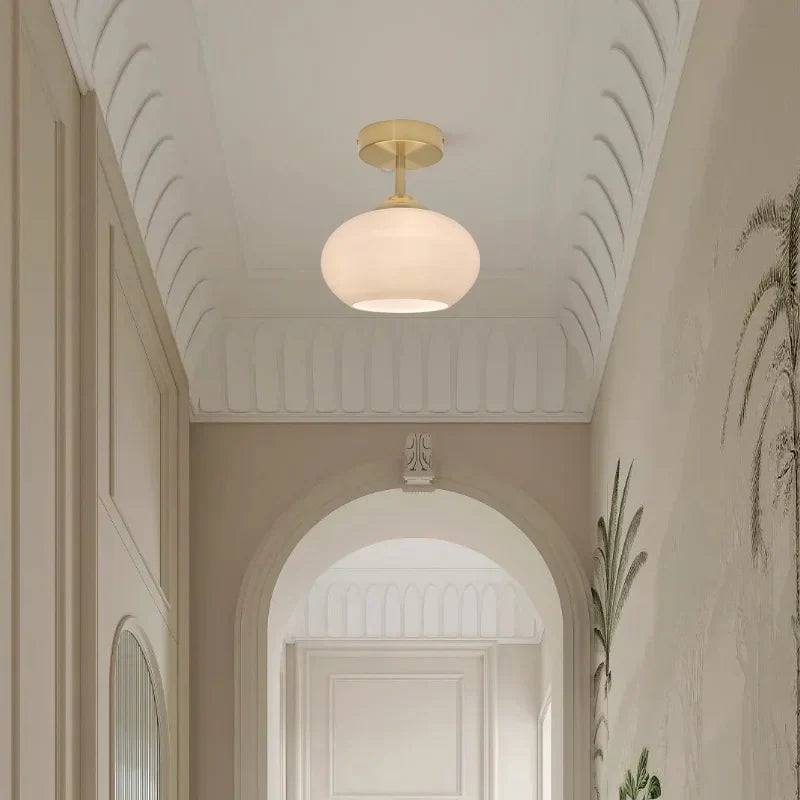 Copper Glass LED Ceiling Light for Indoor Balcony Kitchen Porch Decor