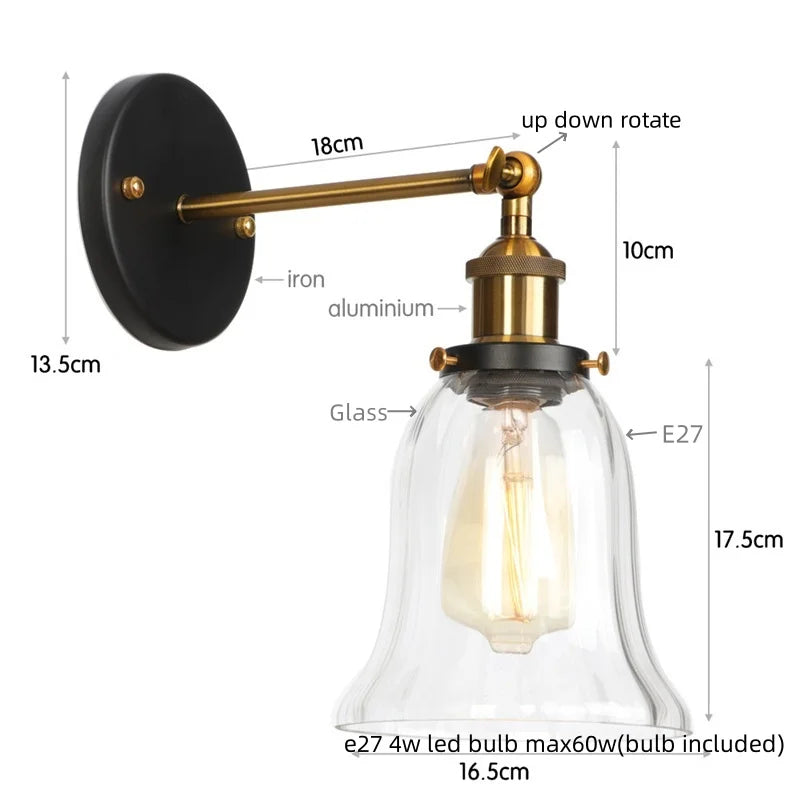 Industrial Clear Glass Wall Sconce Light for Stair, Foyer, Bedroom.