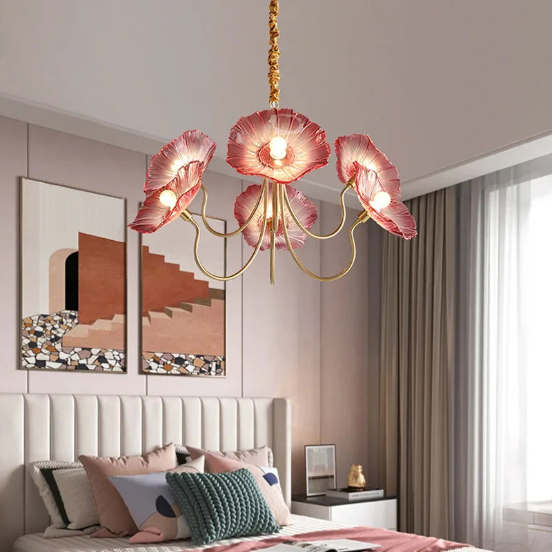 Lotus Leaf Glass Ceiling Chandelier with E14 Bulb