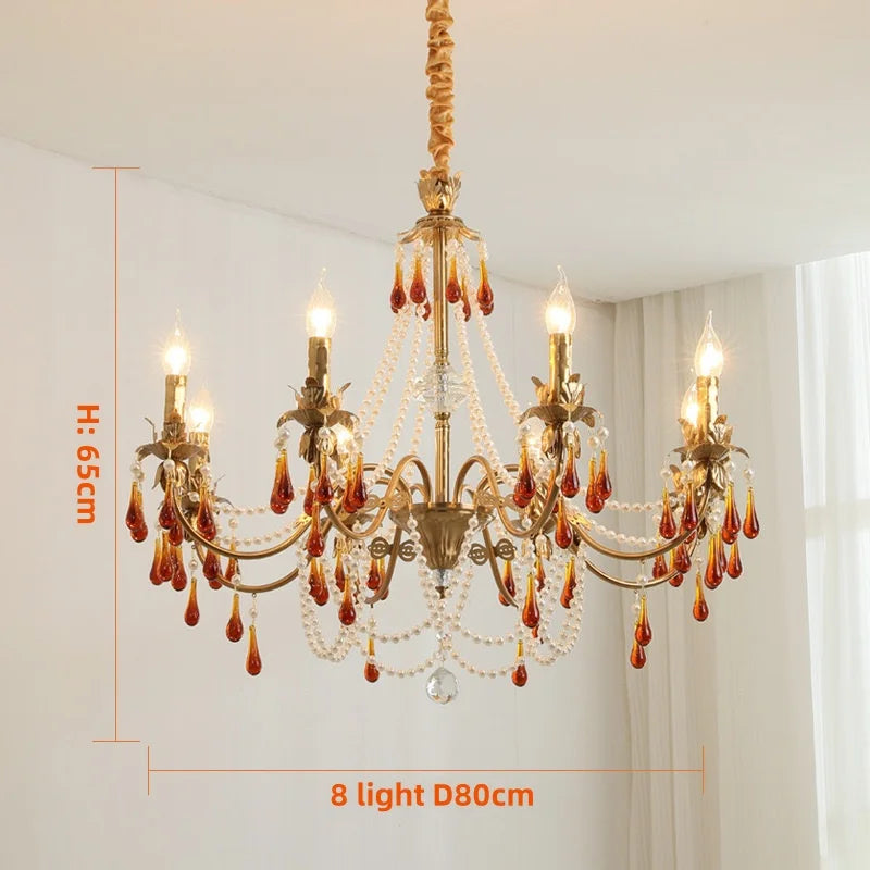 Luxury Red Crystal Candle Chandelier LED Pendant Light - Copper E14 Glamourizing Luminarias