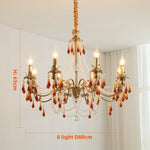 Luxury Red Crystal Candle Chandelier LED Pendant Light - Copper E14 Glamourizing Luminarias