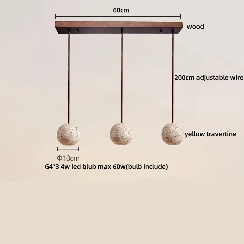 Wabi Sabi LED Pendant Lamp Yellow Travertine Stone Ball Hanging Light