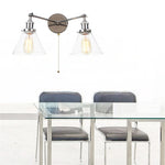 Retro LED Wall Light with Pull Chain Switch, 2 Heads Sconce for Living Room