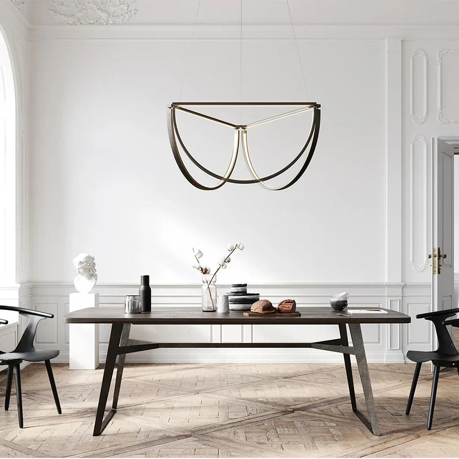 Black Gold Geometric LED Chandelier - Postmodern Indoor Hanging Lamps for Living Room