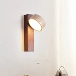 Yellow Travertine Wood Canopy LED Wall Light, Japan Style Bedside Lamp