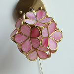 Pink Flower Glass Wall Light Fixture for Bedroom with Pull Chain Switch