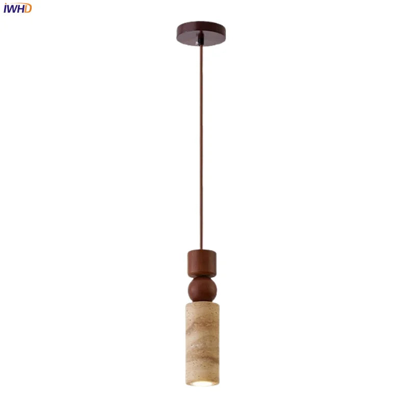 Afralia™ Yellow Travertine Pendant Light | Mid-Century Modern LED Dining Room Hanging Lamp