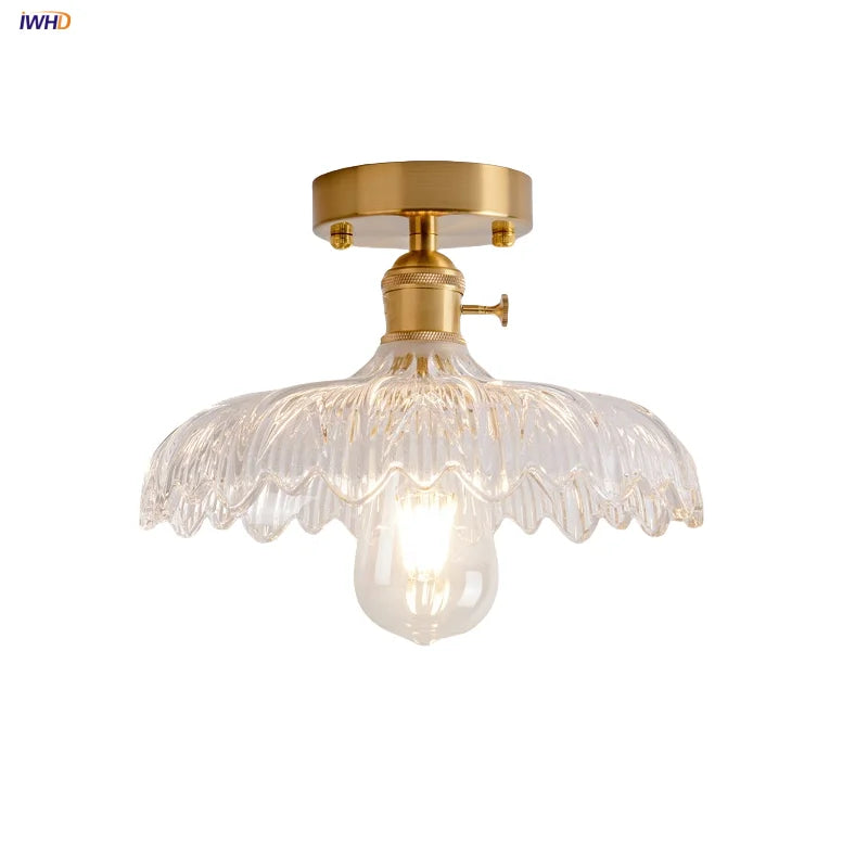 Copper Glass Ceiling Light Modern Nordic Bedroom Aisle Lamp