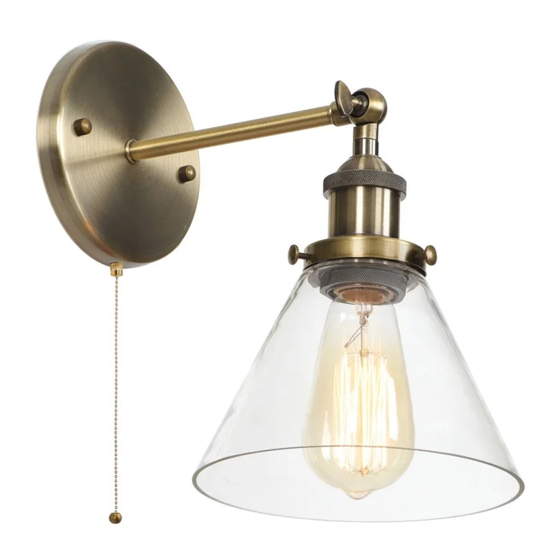Loft LED Wall Lamp Vintage Pull Chain Switch Iron Bathroom Light