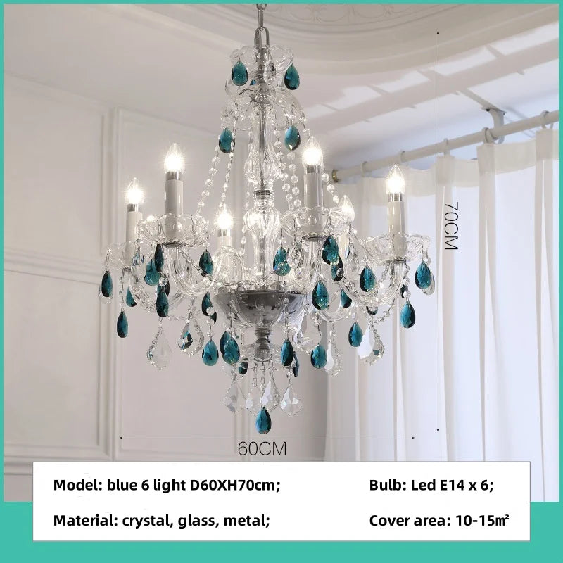 Blue Crystal Chandelier: Luxury E14 Pendant Lights for Living Room and Bedroom
