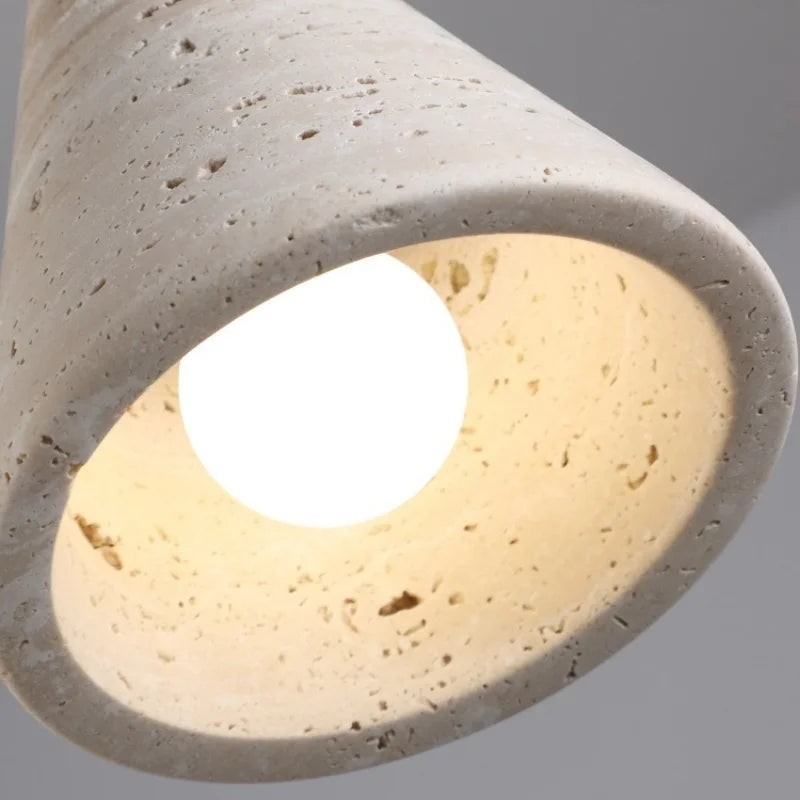 Wood Stone LED Pendant Lamp Yellow Travertine Vintage Hanging Luminaria