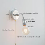 Adjustable Arm LED Wall Light Fixture with Pull Chain Switch, White Glass