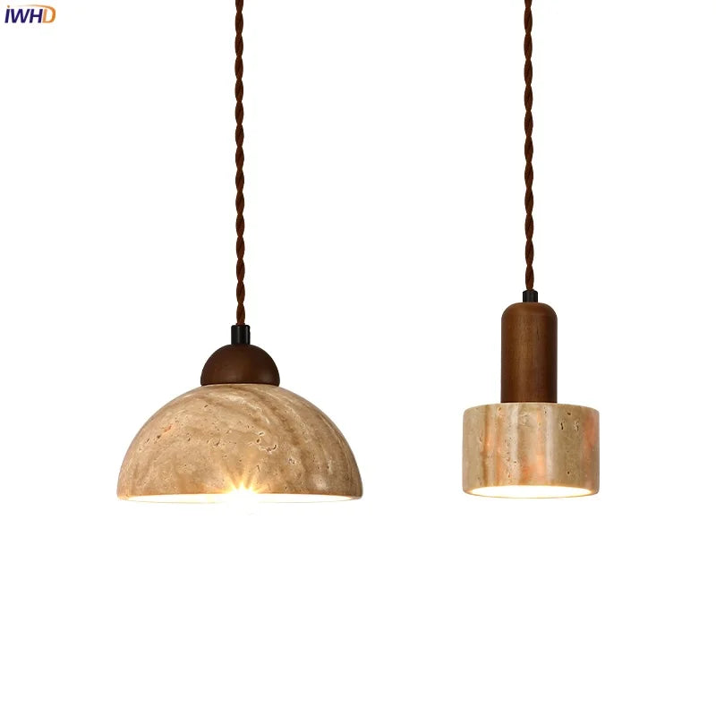 Afralia™ Yellow Travertine LED Pendant Light: Cafe Bar Bedroom Japanese Hanging Lamp