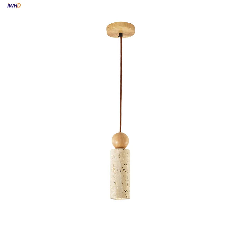 Afralia™ Yellow Travertine Stone LED Pendant Light Fixture for Home Decor