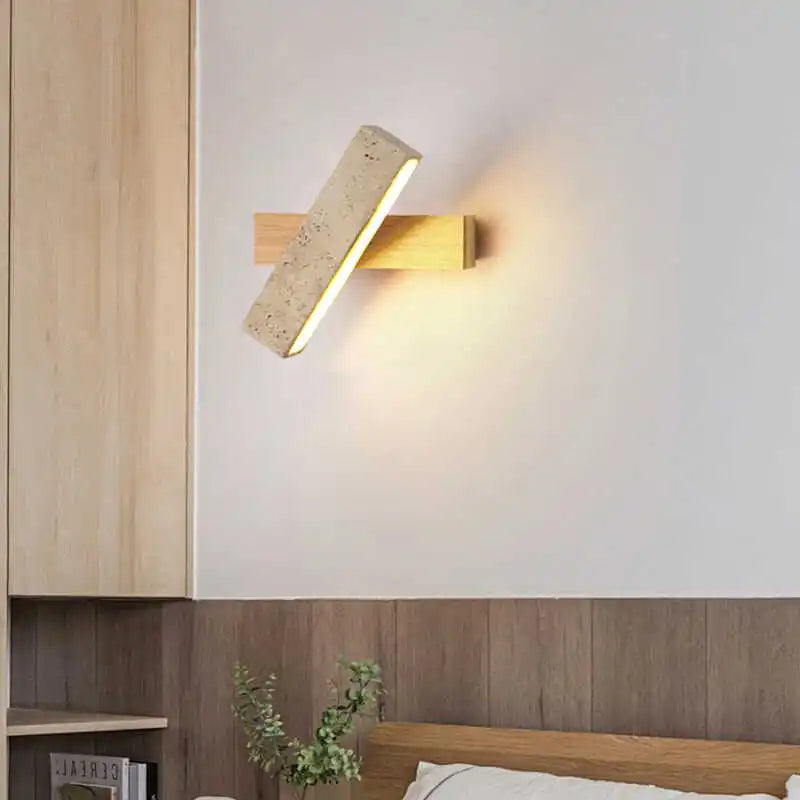 Afralia™ Nordic LED Wall Lamp Wood Yellow Travertine Mirror Light