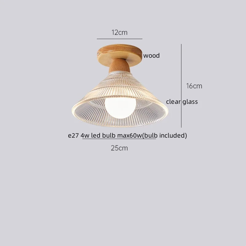 Wood Glass LED Ceiling Lamp Modern Kitchen Living Room Light Fixture