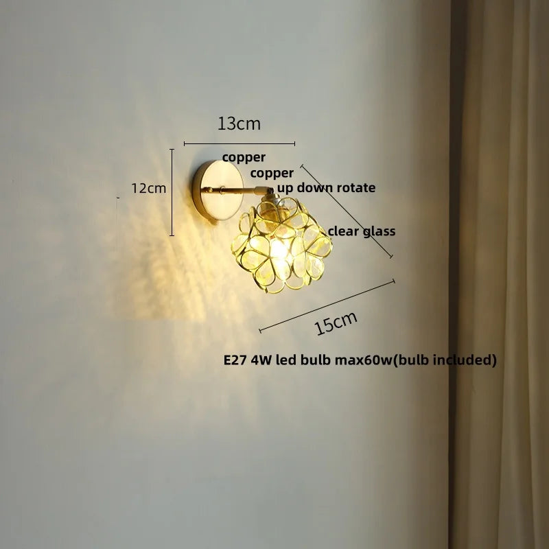 Copper Butterfly Glass Wall Light Fixture Up Down Rotate LED Bedside Lamp