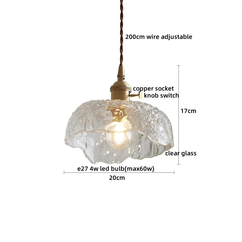 Copper Glass LED Pendant Lamp for Dining Living Room Bedroom Bar Nordic Style Hnaging Light