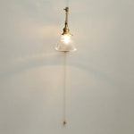 Modern Brass Glass Wall Light with Swing Arms & Pull Chain Switch