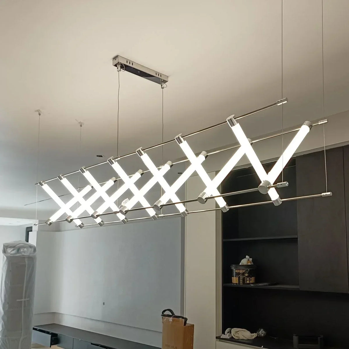 Modern Steel Bar LED Pendant Lights for Kitchen Island, Minimalist Acrylic Hanging Lamp Fixture
