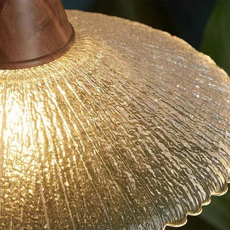 Wood LED Pendant Light with Clear Glass Shade, E27 LED, Japanese-Style Suspension Luminaire