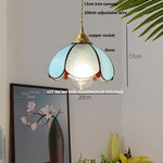 Tiffany Glass Pendant Lamp with Adjustable Walnut Wood, LED Dining Room Lighting