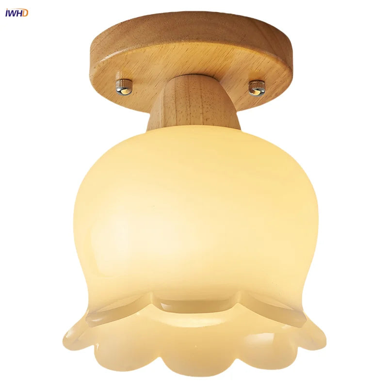 Wood LED Ceiling Light Milk Yellow Resin Plafond Lamp Modern Nordic Decor