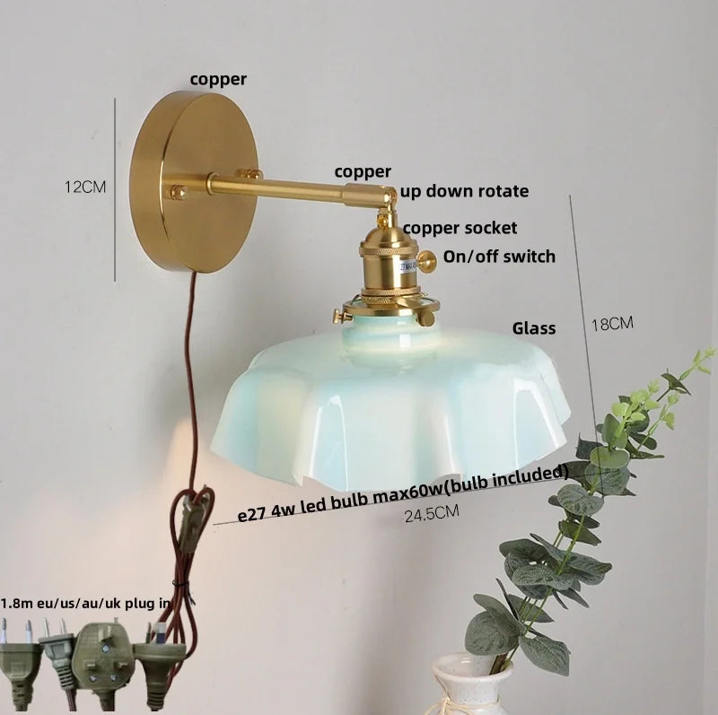 Nordic Glass Knob Switch LED Wall Sconce - Copper Stair Light Fixtures