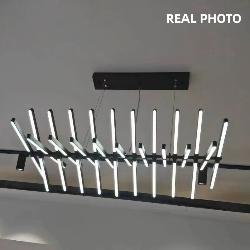 Modern Luxury LED Chandelier Adjustable Pendant Light Black/White Metal