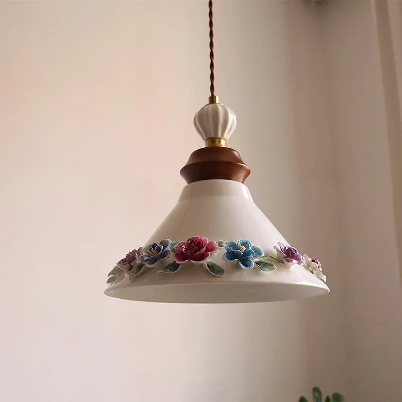 Afralia™ Ceramic Rose LED Pendant Light for Home Living Room Bedroom Hallway