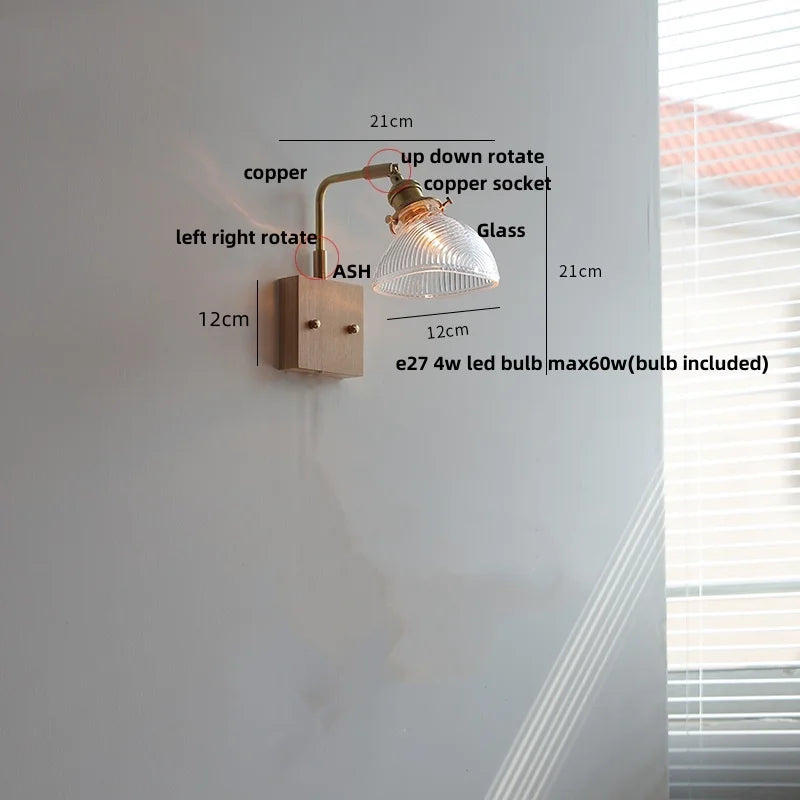 Walnut Wood LED Wall Sconce Glass Rotatable Stair Light Fixtures