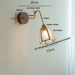 Clear Glass LED Wall Sconce Pull Chain Switch Rotate Arm Walnut Wood Stair Light