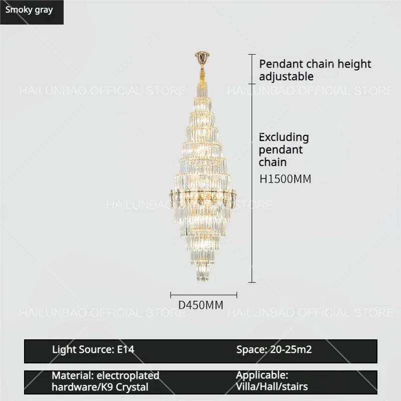 Hollow Spiral Staircase Chandelier | Modern Long Crystal Light for Villa Livingroom