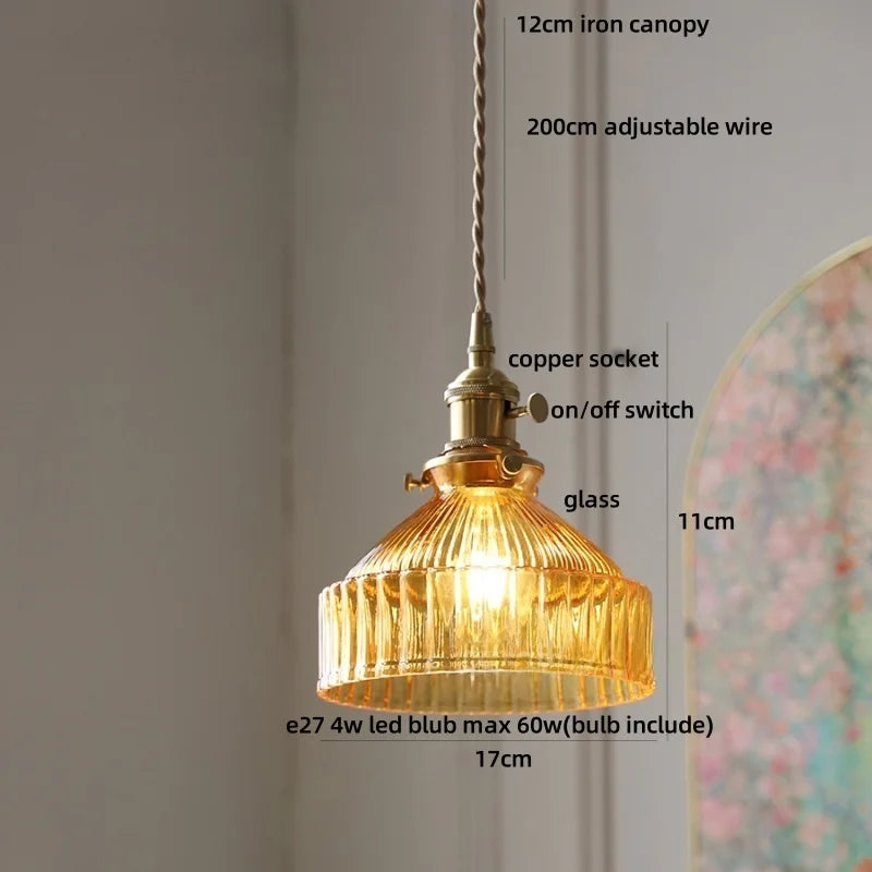 Amber Glass LED Pendant Light Fixture Modern Home Lighting Plafond Lamp
